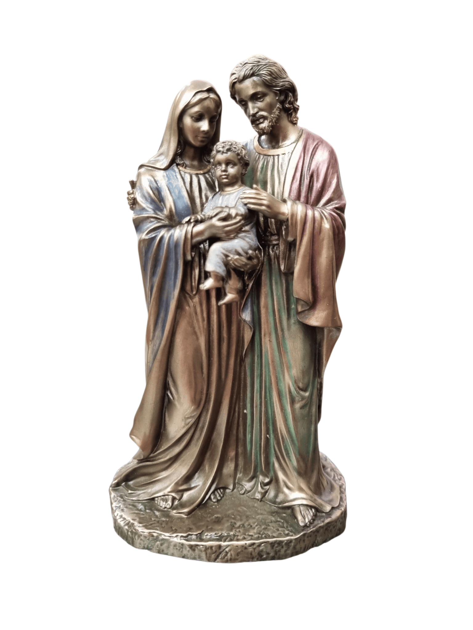 Imagem da Sagrada Família em Pó de Mármore com Acabamento em Bronze 15,5 cm-TerraCotta Arte Sacra