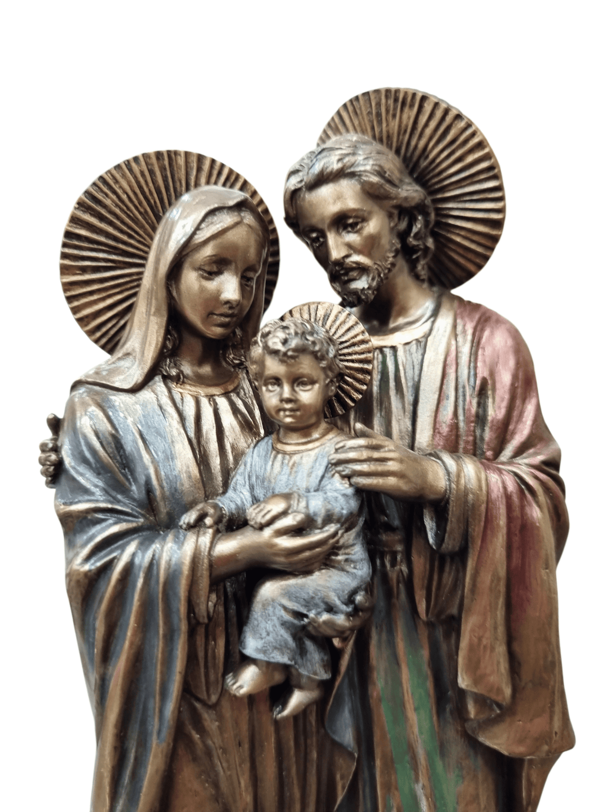 Imagem da Sagrada Família em Pó de Mármore com Acabamento em Bronze 21 cm-TerraCotta Arte Sacra
