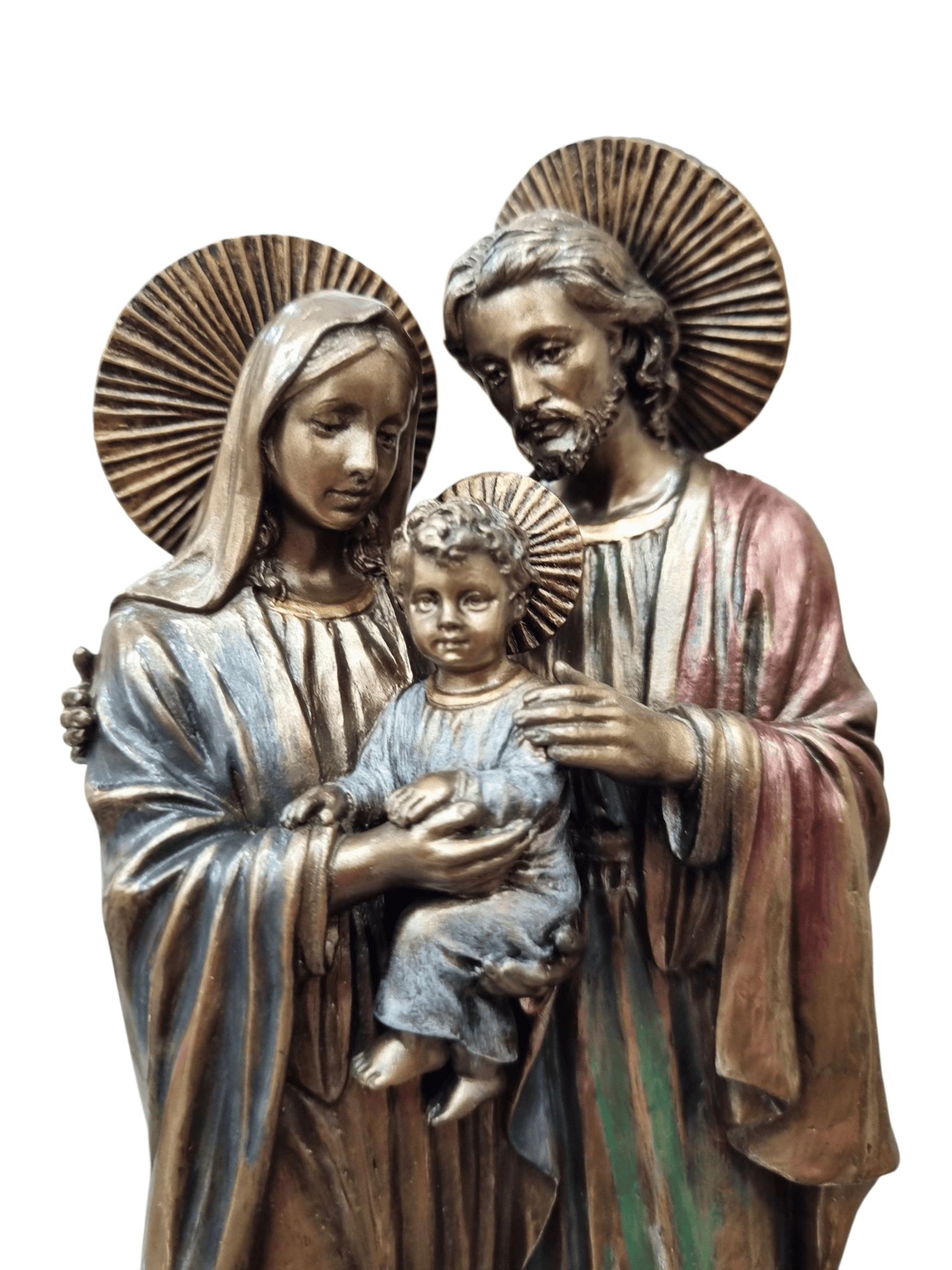 Imagem da Sagrada Família em Pó de Mármore com Acabamento em Bronze 21 cm-TerraCotta Arte Sacra