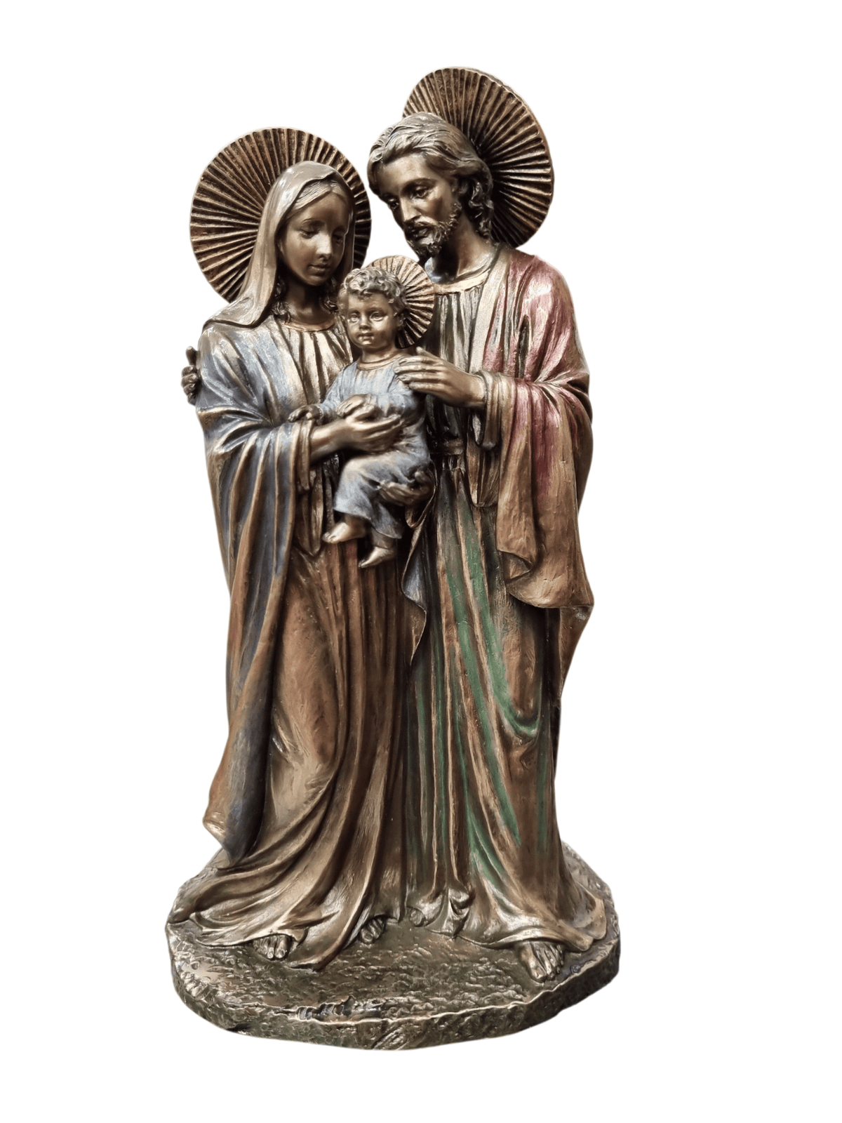 Imagem da Sagrada Família em Pó de Mármore com Acabamento em Bronze 21 cm-TerraCotta Arte Sacra