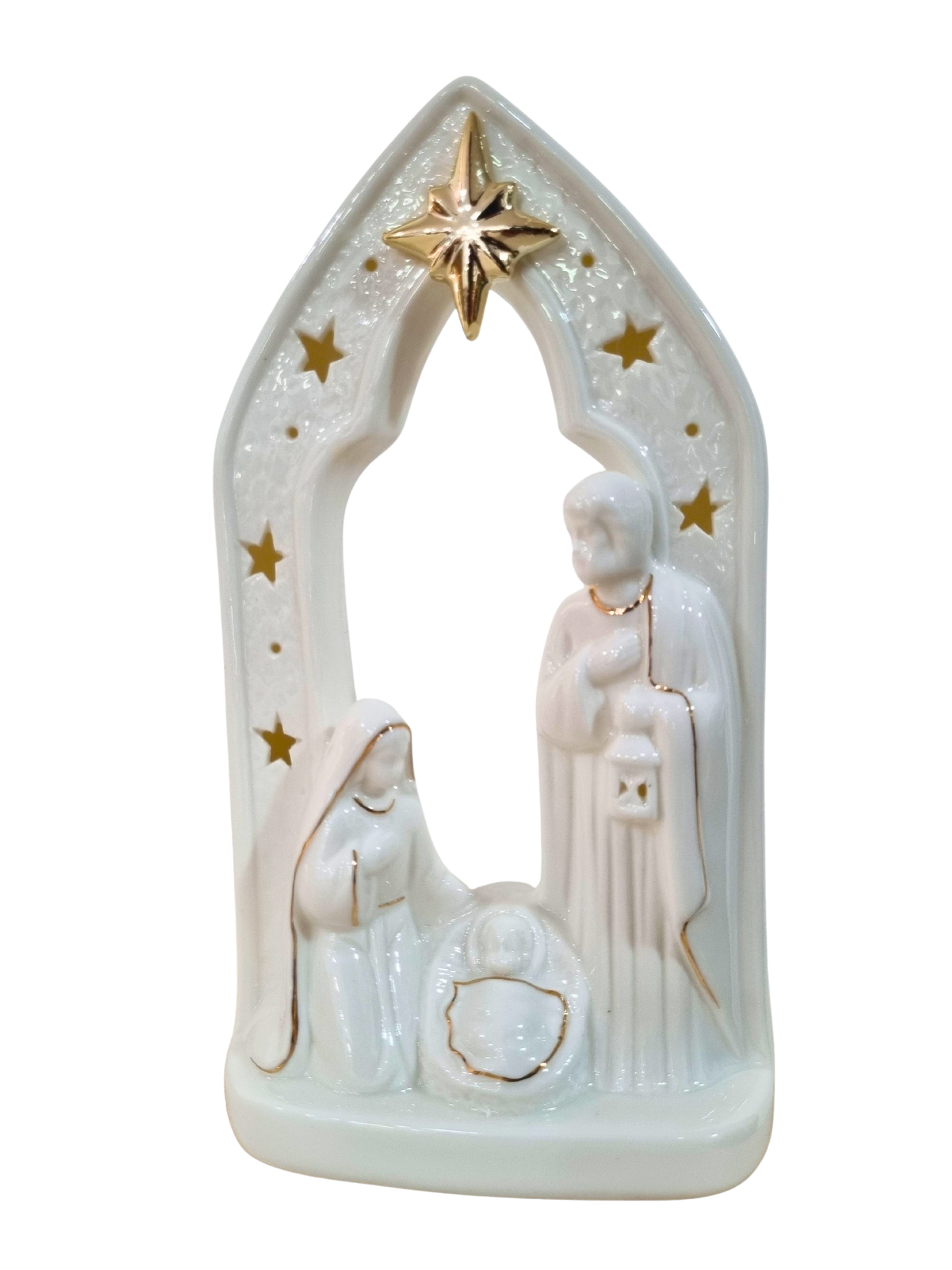Imagem da Sagrada Família em Porcelana com Led 14 x 24 cm-TerraCotta Arte Sacra
