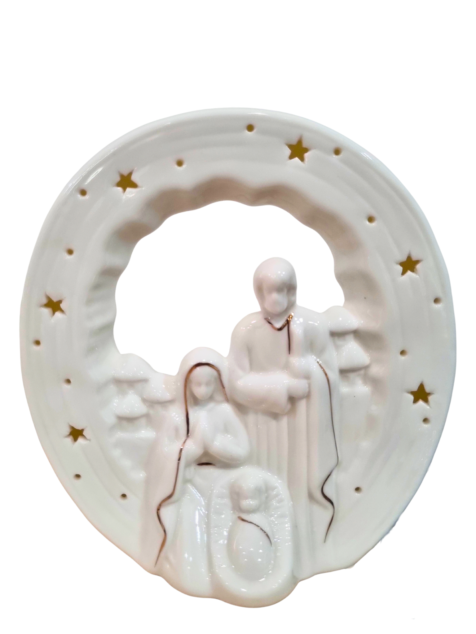 Imagem da Sagrada Família em Porcelana com Led 16 x 16 cm-TerraCotta Arte Sacra