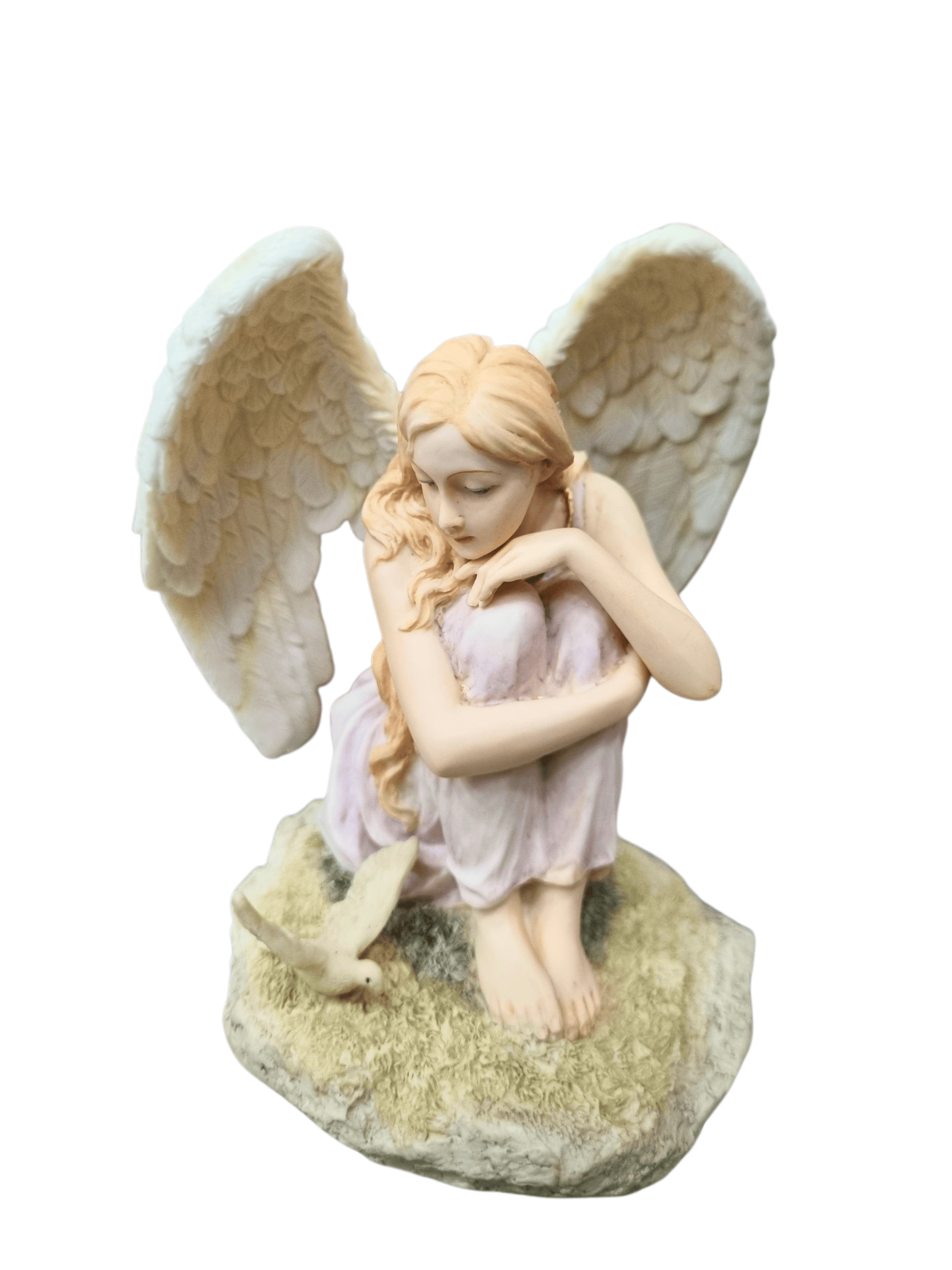 Imagem de Anjo Sentado com Espírito Santo em Pó de Mármore Colorido 13 cm-TerraCotta Arte Sacra