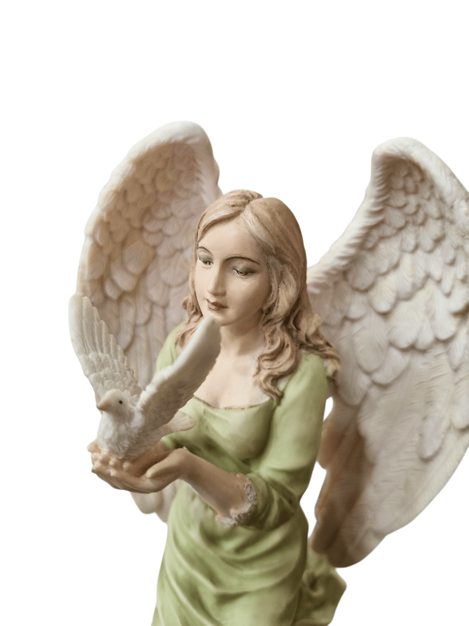 Imagem de Anjo com Pomba em Pó de Mármore Colorido 13 cm-TerraCotta Arte Sacra