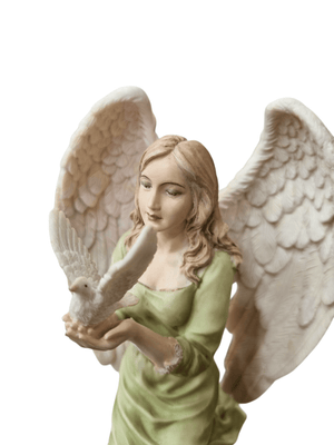 Imagem de Anjo com Pomba em Pó de Mármore Colorido 13 cm-TerraCotta Arte Sacra