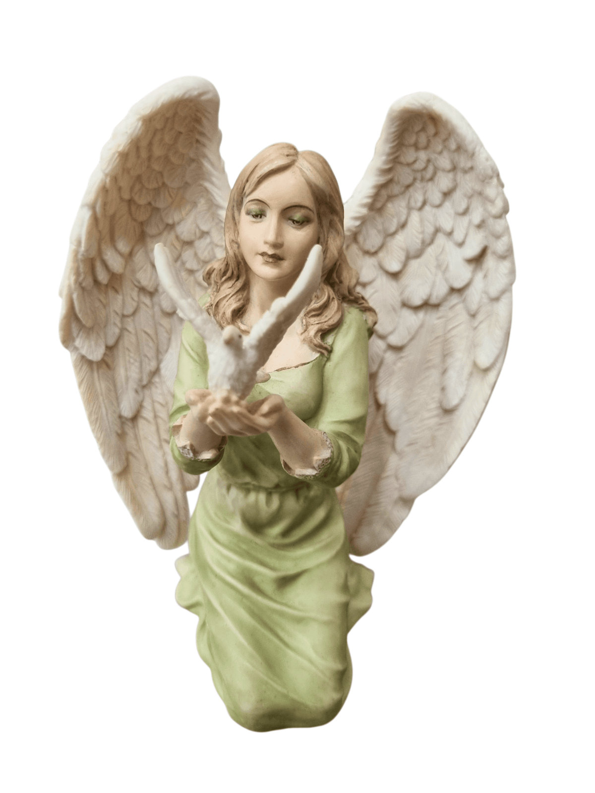 Imagem de Anjo com Pomba em Pó de Mármore Colorido 13 cm-TerraCotta Arte Sacra