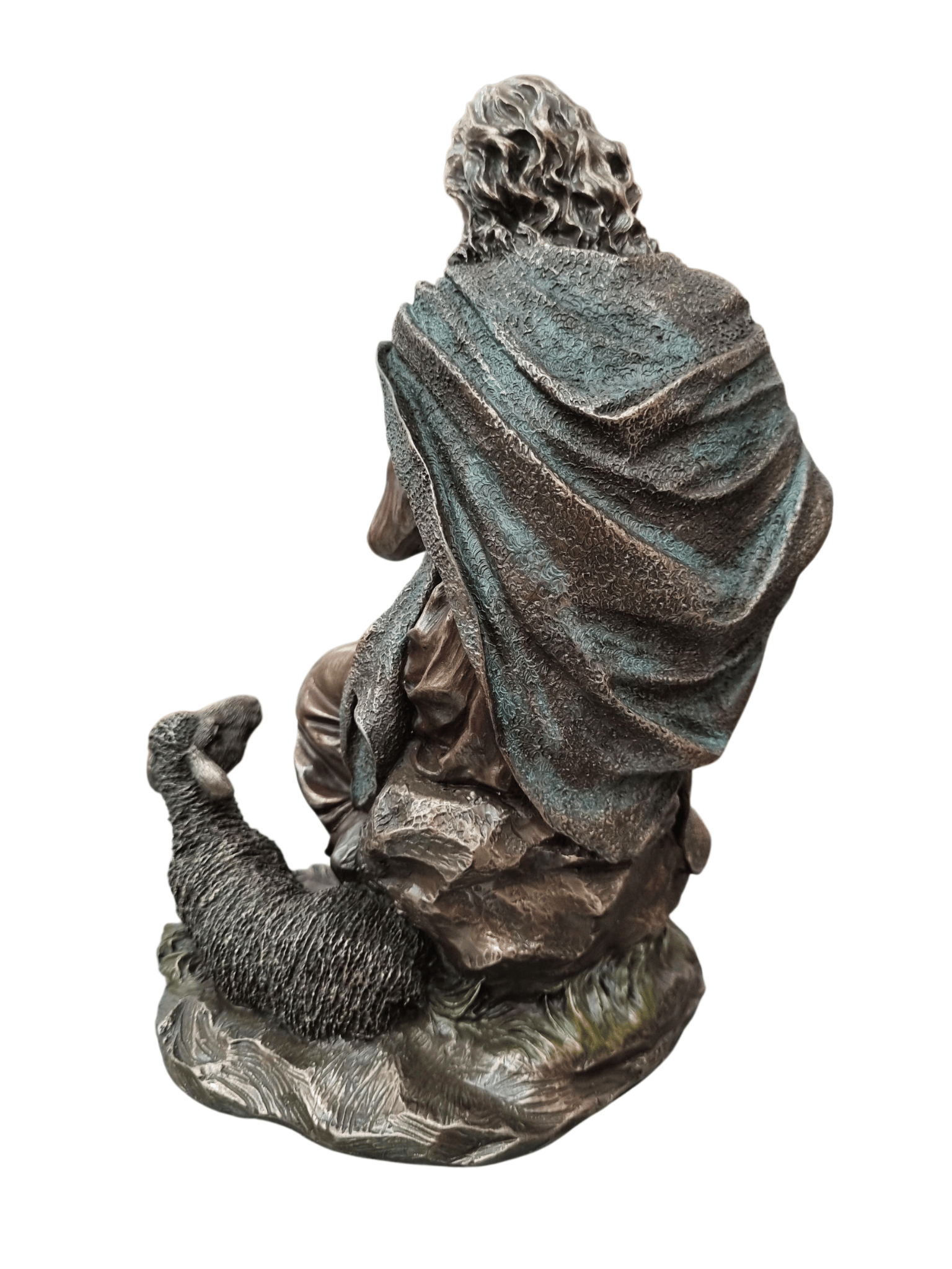 Imagem de Jesus Bom Pastor em Pó de Mármore com Acabamento em Bronze 22 cm-TerraCotta Arte Sacra