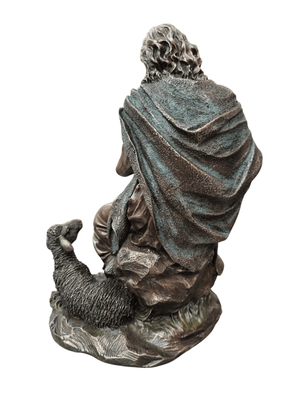 Imagem de Jesus Bom Pastor em Pó de Mármore com Acabamento em Bronze 22 cm-TerraCotta Arte Sacra