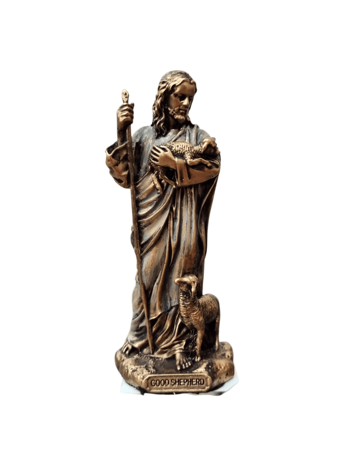 Imagem de Jesus Bom Pastor em Resina com Acabamento em Bronze 8,5 cm-TerraCotta Arte Sacra