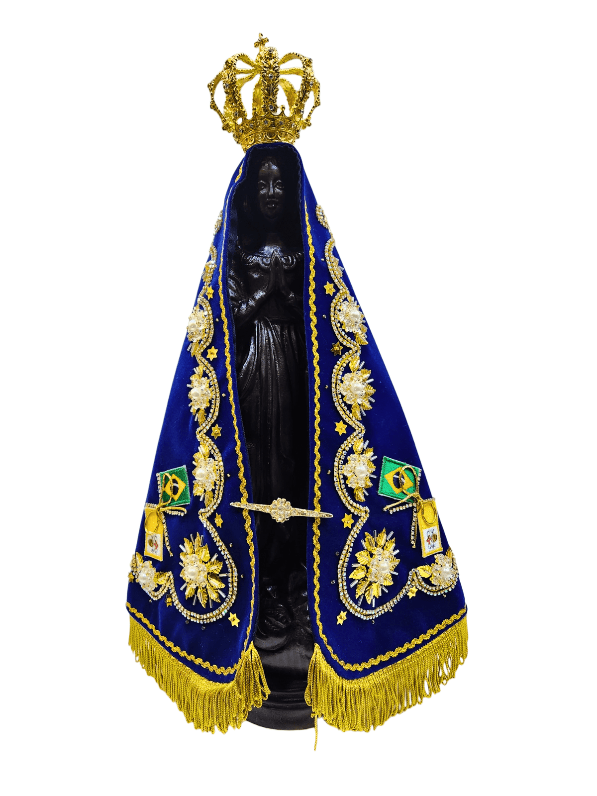 Imagem de Nossa Senhora Aparecida Fac-Símile Manto Flores com Pérola 45 cm-TerraCotta Arte Sacra