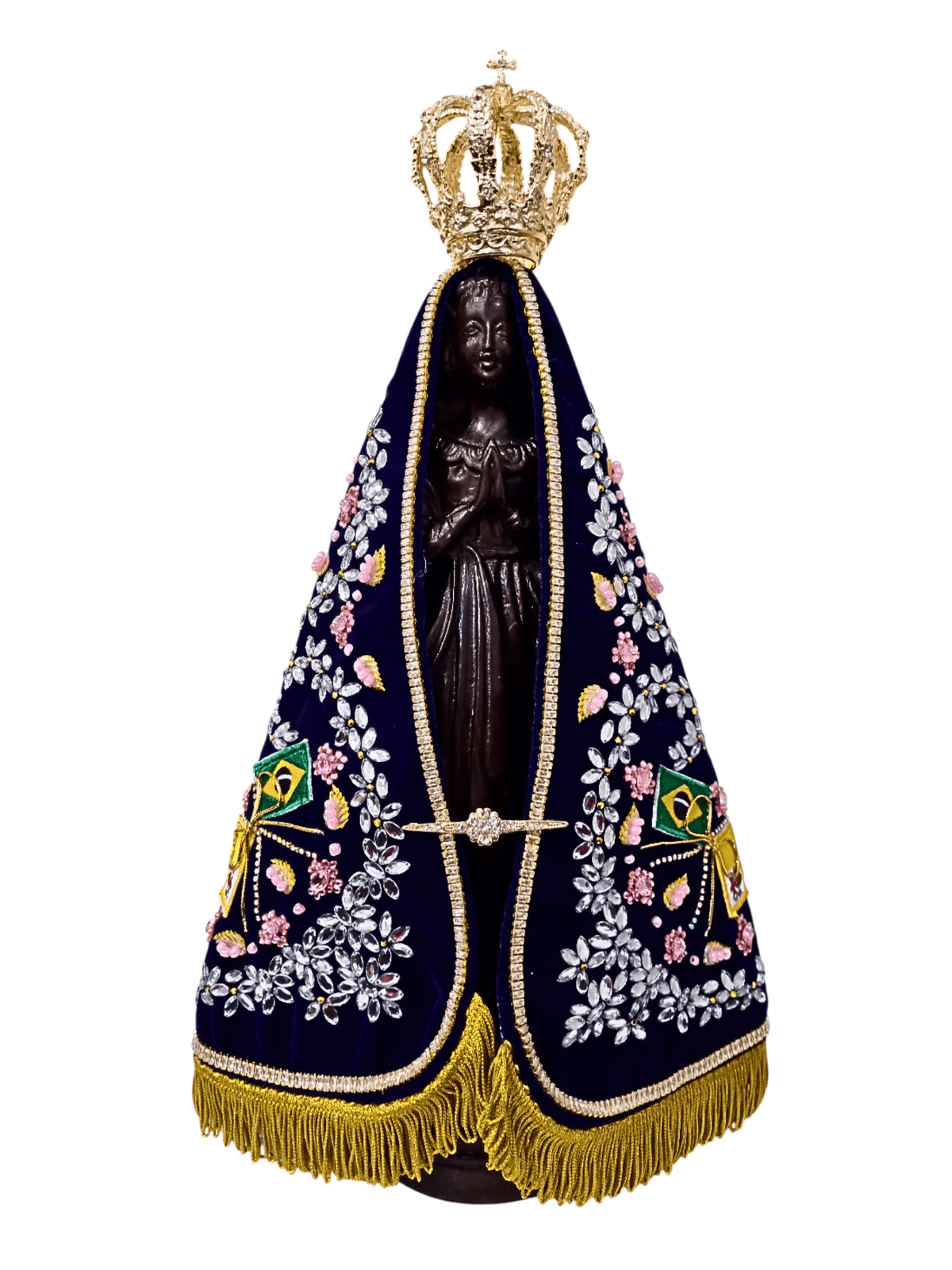 Imagem de Nossa Senhora Aparecida Fac-Símile com Manto em Veludo Alemão Bisotê 45 cm-TerraCotta Arte Sacra