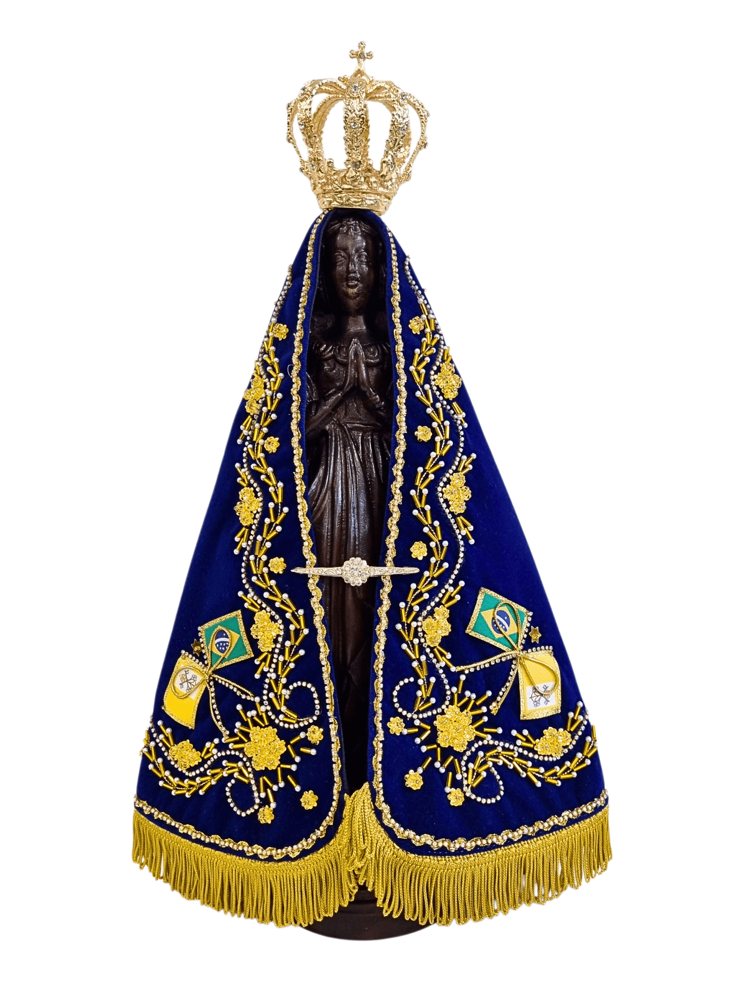 Imagem de Nossa Senhora Aparecida Fac-Símile em Madeira com Manto Basílica 46 cm-TerraCotta Arte Sacra