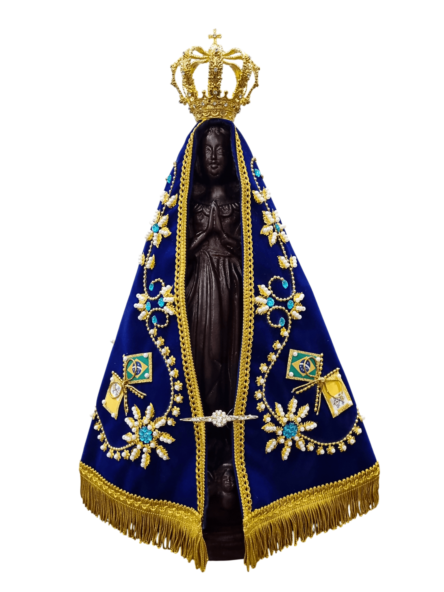 Imagem de Nossa Senhora Aparecida Fac-Símile em Madeira com Manto Divino Espírito Santo 45 cm-TerraCotta Arte Sacra