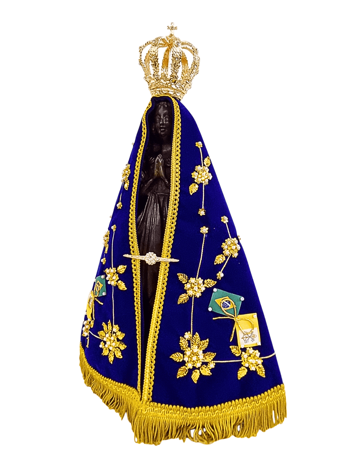 Imagem de Nossa Senhora Aparecida Fac-Símile em Madeira com Manto Flores 46 cm-TerraCotta Arte Sacra