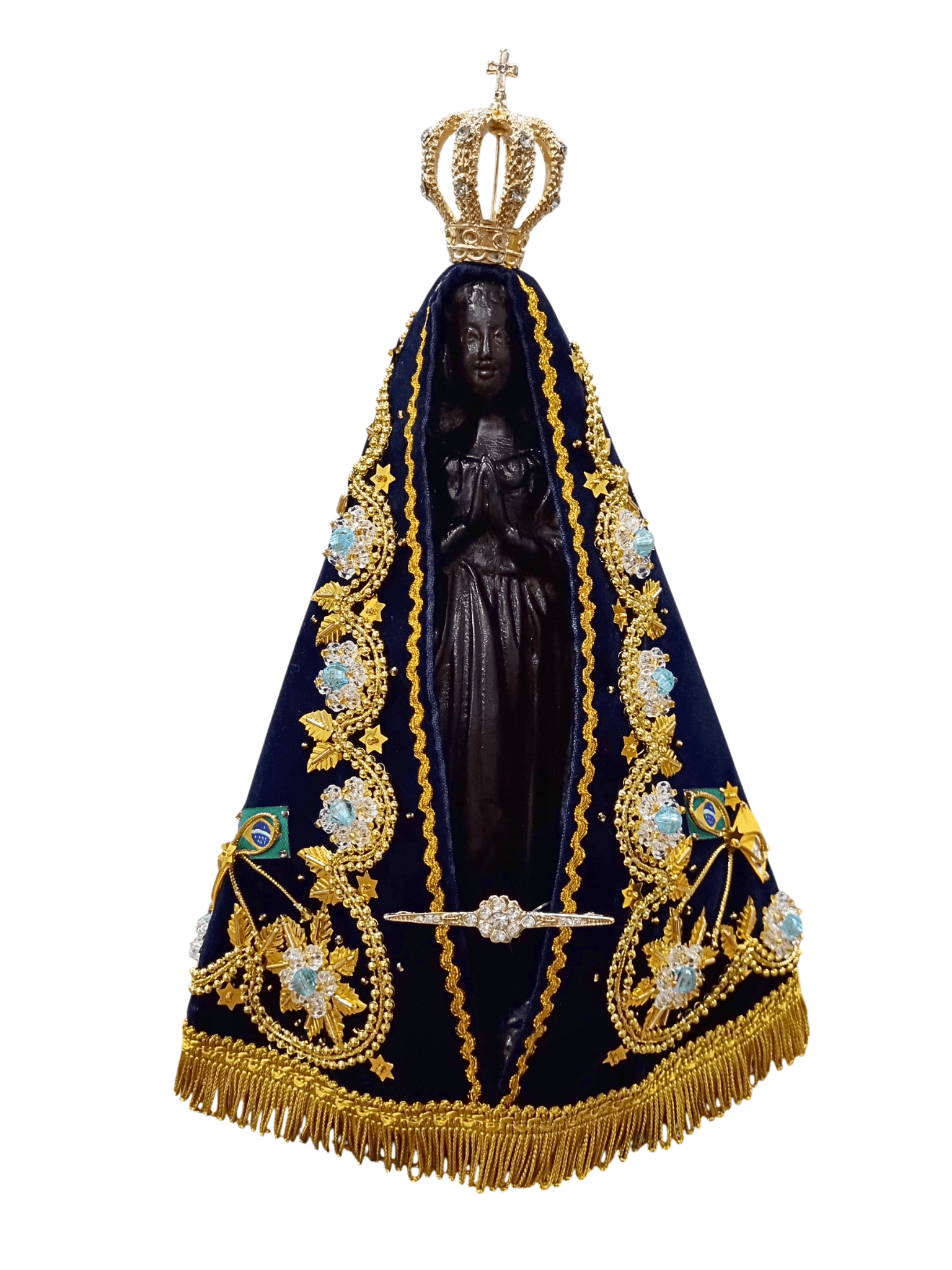 Imagem de Nossa Senhora Aparecida Fac-Símile em Madeira com Manto Pérola Azul 32 cm-TerraCotta Arte Sacra