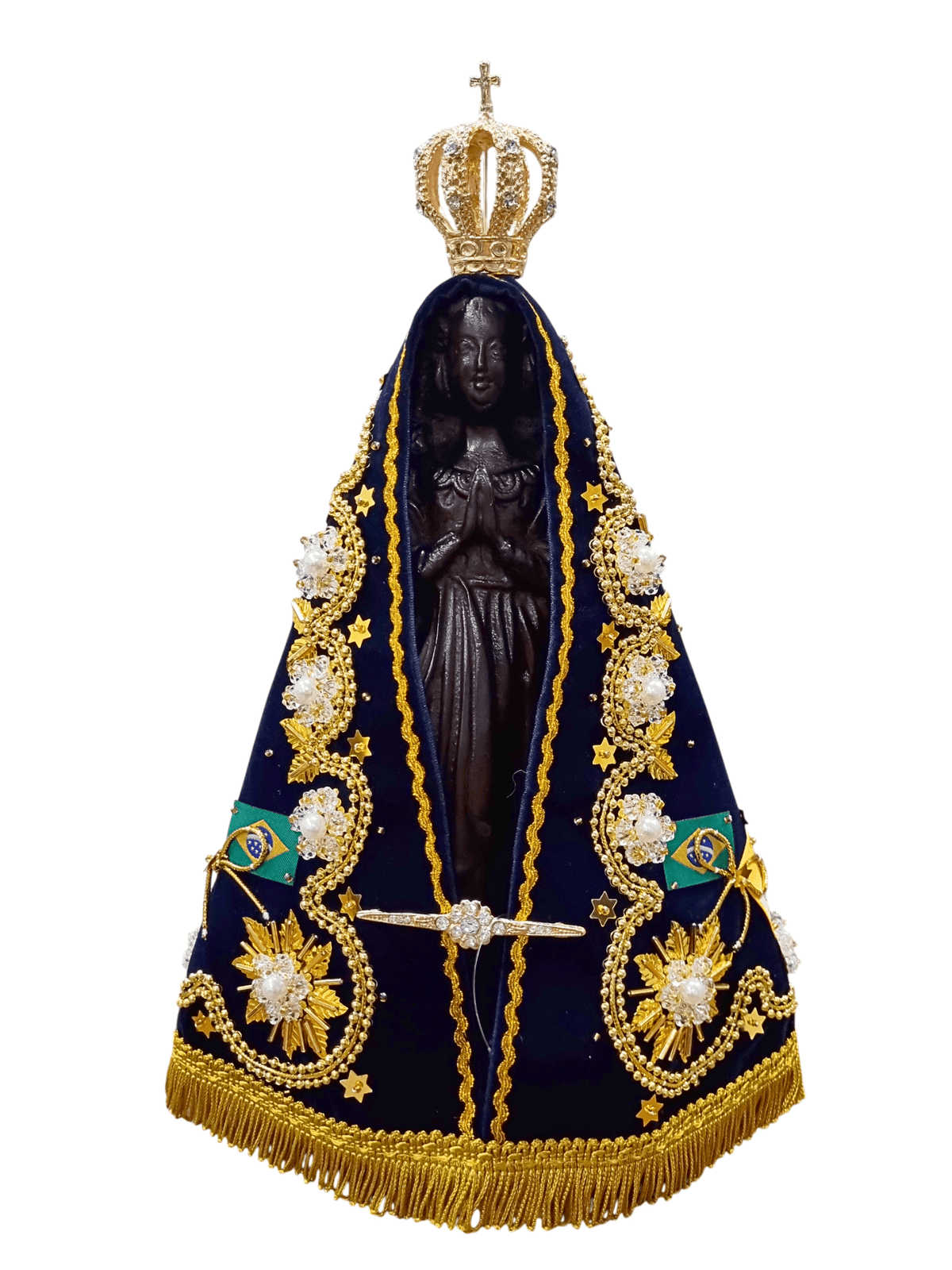 Imagem de Nossa Senhora Aparecida Fac-Símile em Madeira com Manto Pérola Branca 32 cm-TerraCotta Arte Sacra