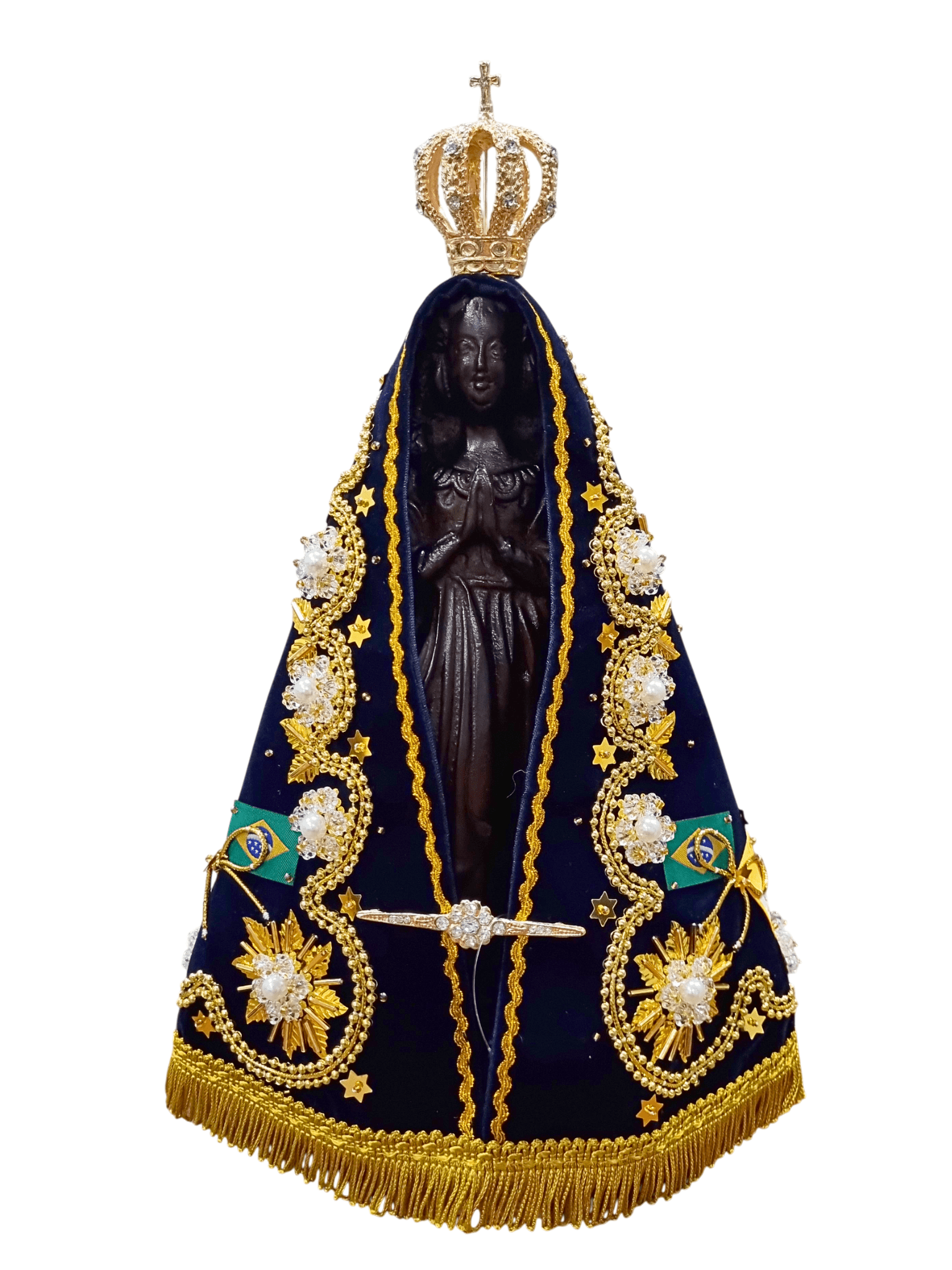 Imagem de Nossa Senhora Aparecida Fac-Símile em Madeira com Manto Pérola Branca 32 cm-TerraCotta Arte Sacra