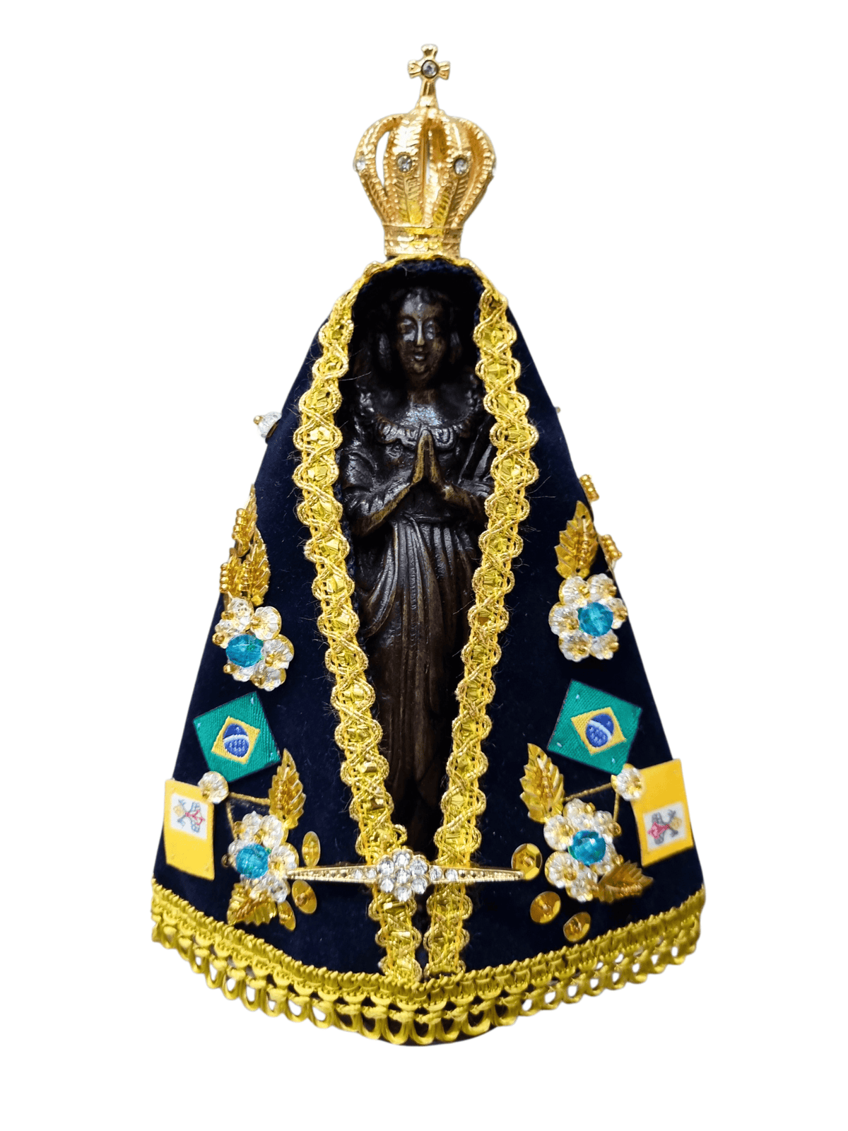 Imagem de Nossa Senhora Aparecida Fac-Símile em Madeira com Manto e Coroa 18 cm-TerraCotta Arte Sacra