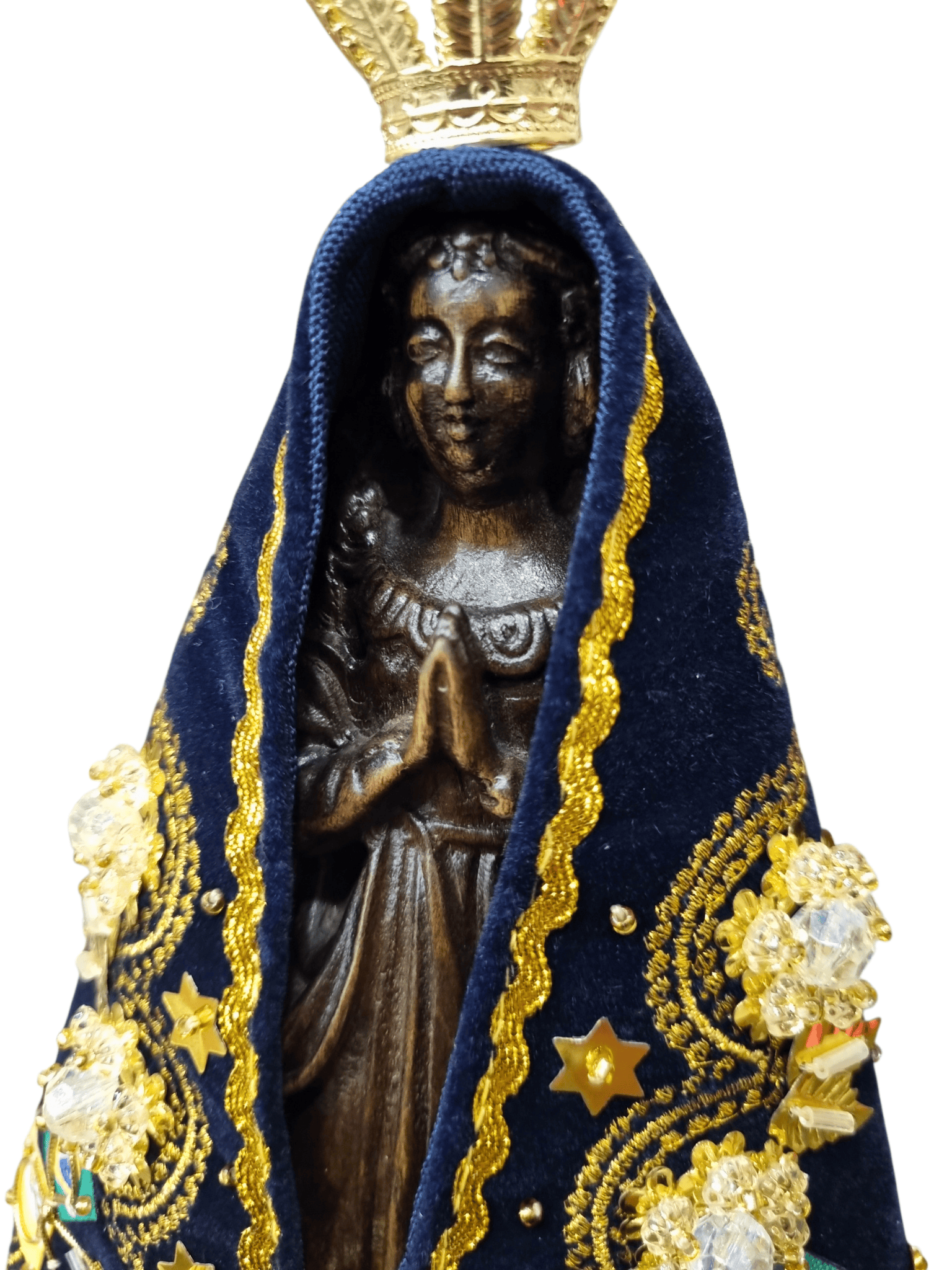 Imagem de Nossa Senhora Aparecida Fac-Símile em Madeira com Manto e Coroa 23 cm-TerraCotta Arte Sacra