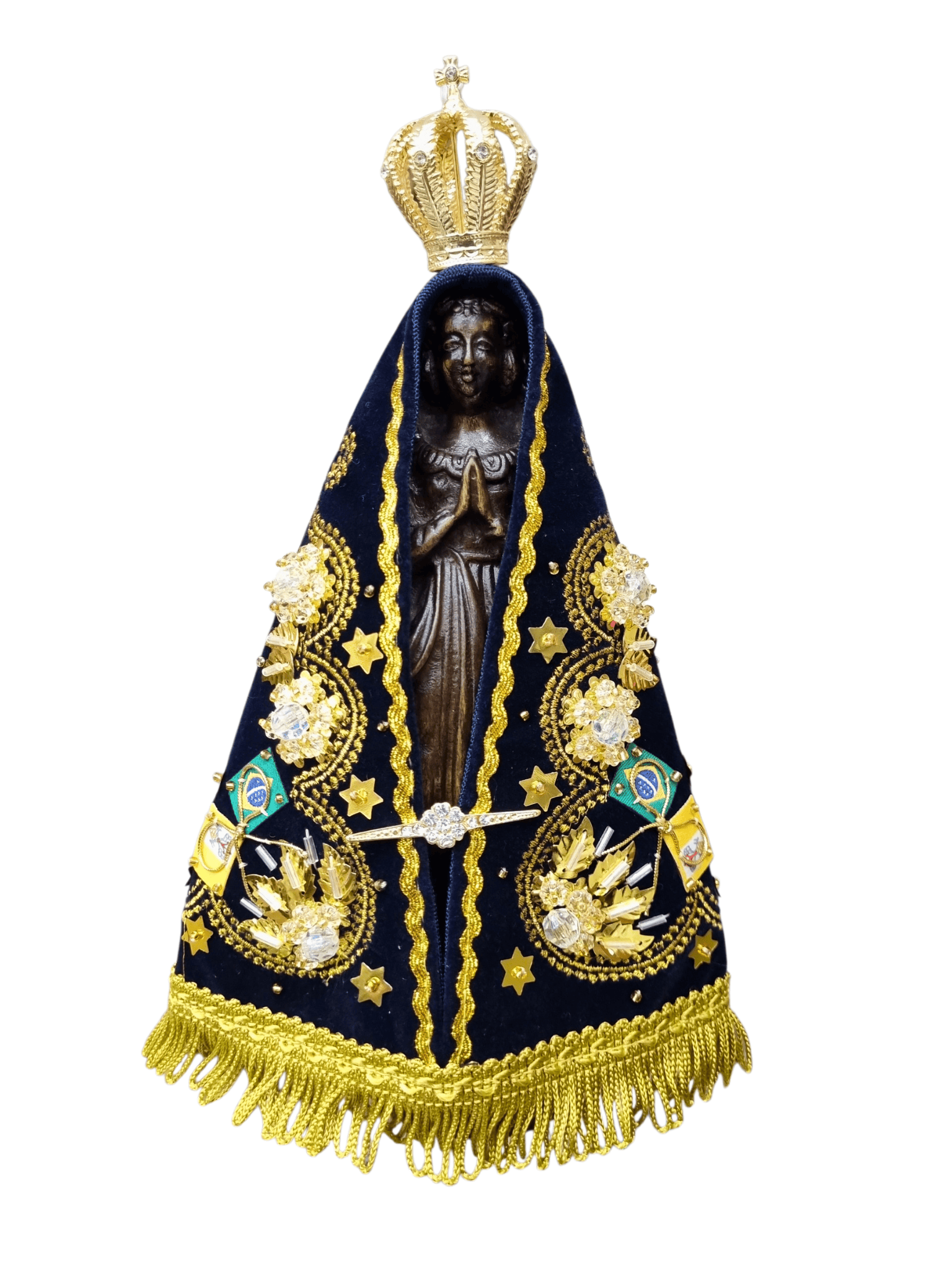 Imagem de Nossa Senhora Aparecida Fac-Símile em Madeira com Manto e Coroa 23 cm-TerraCotta Arte Sacra