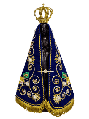 Imagem de Nossa Senhora Aparecida Fac-símile em Madeira Manto Arabesco Pedra Rosa 45 cm-TerraCotta Arte Sacra