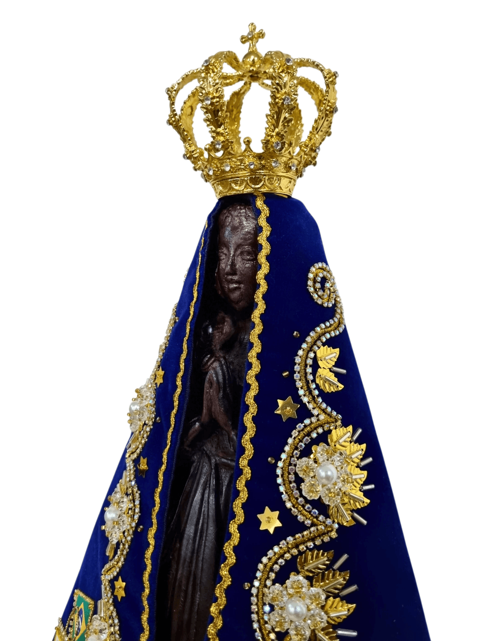 Imagem de Nossa Senhora Aparecida Fac-símile em Madeira Manto Luxo Pérola 45 cm-TerraCotta Arte Sacra