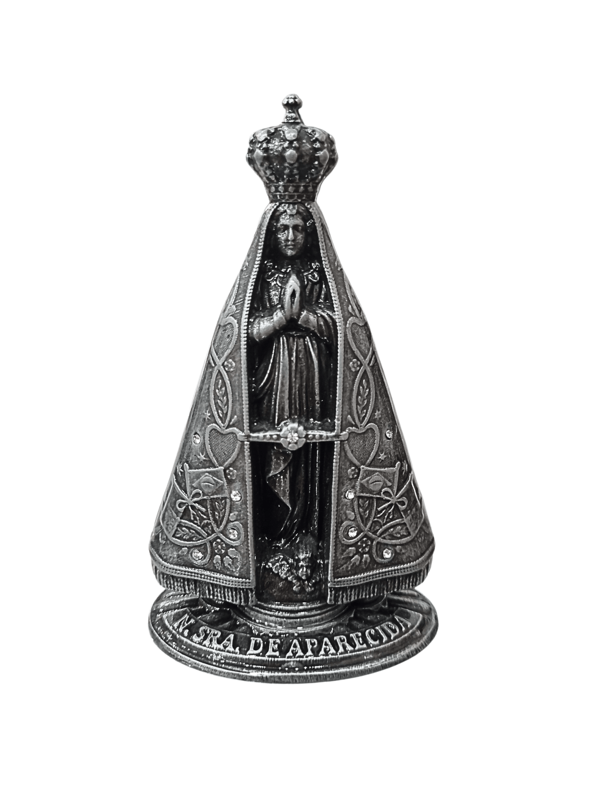 Imagem de Nossa Senhora Aparecida Metal Galvanizado Prata Velha 10,5 cm-TerraCotta Arte Sacra