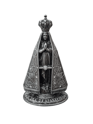 Imagem de Nossa Senhora Aparecida Metal Galvanizado Prata Velha 10,5 cm-TerraCotta Arte Sacra