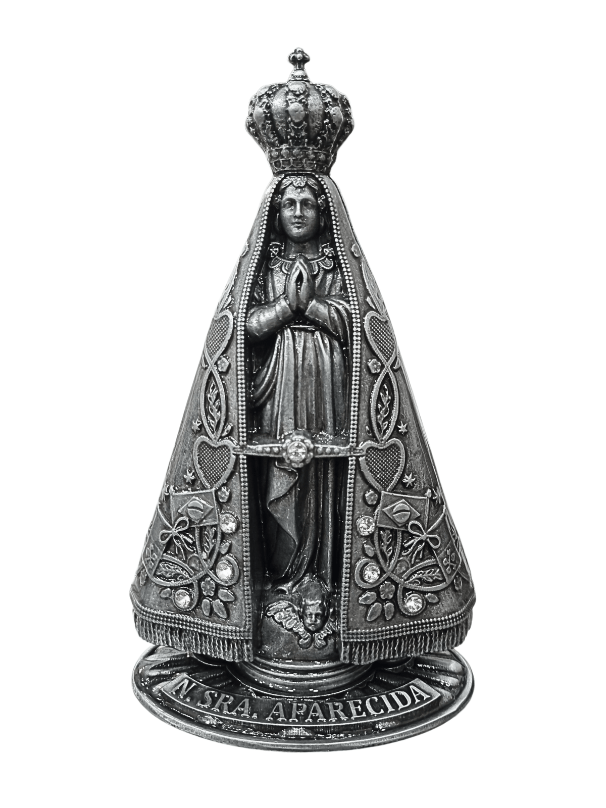 Imagem de Nossa Senhora Aparecida Metal Galvanizado Prata Velha 17,5 cm-TerraCotta Arte Sacra