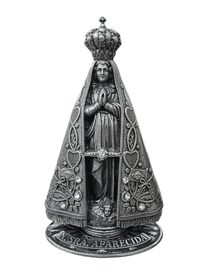 Imagem de Nossa Senhora Aparecida Metal Galvanizado Prata Velha 17,5 cm-TerraCotta Arte Sacra