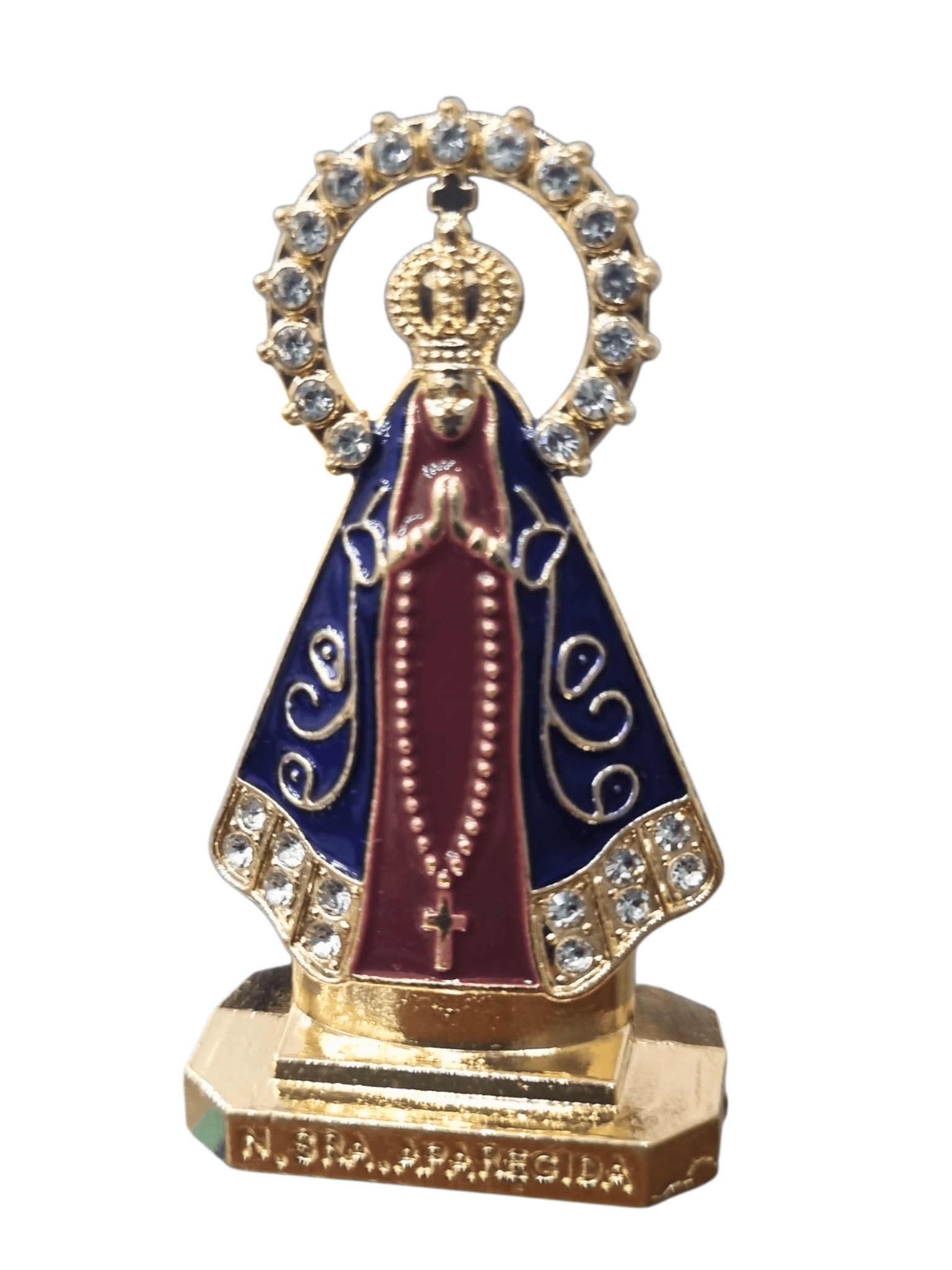 Imagem de Nossa Senhora Aparecida Para Carro Dourada e Marrom com Resplendor 5,5 cm-TerraCotta Arte Sacra