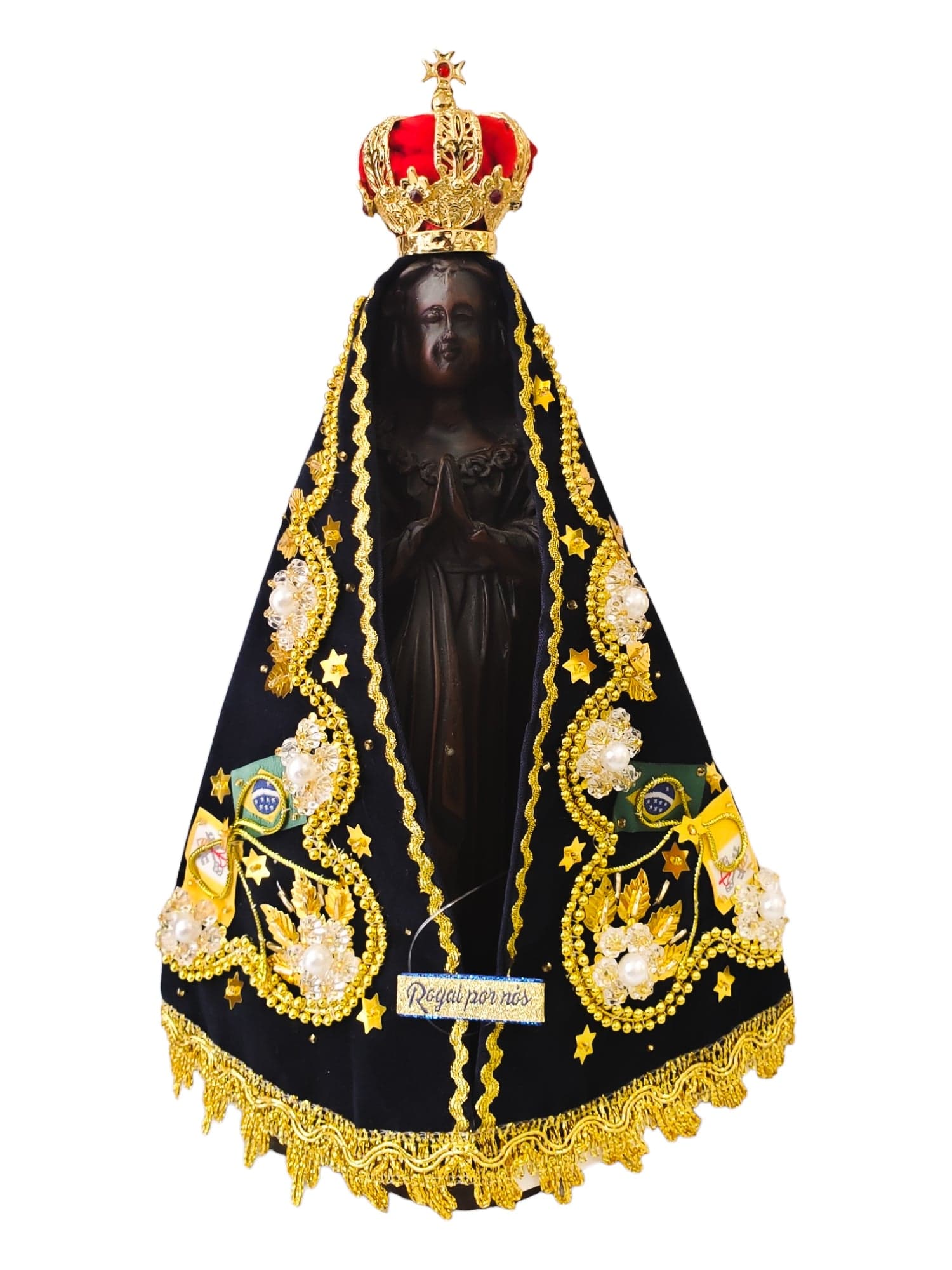 Imagem de Nossa Senhora Aparecida com Manto Flor com Pérola 29 cm-TerraCotta Arte Sacra