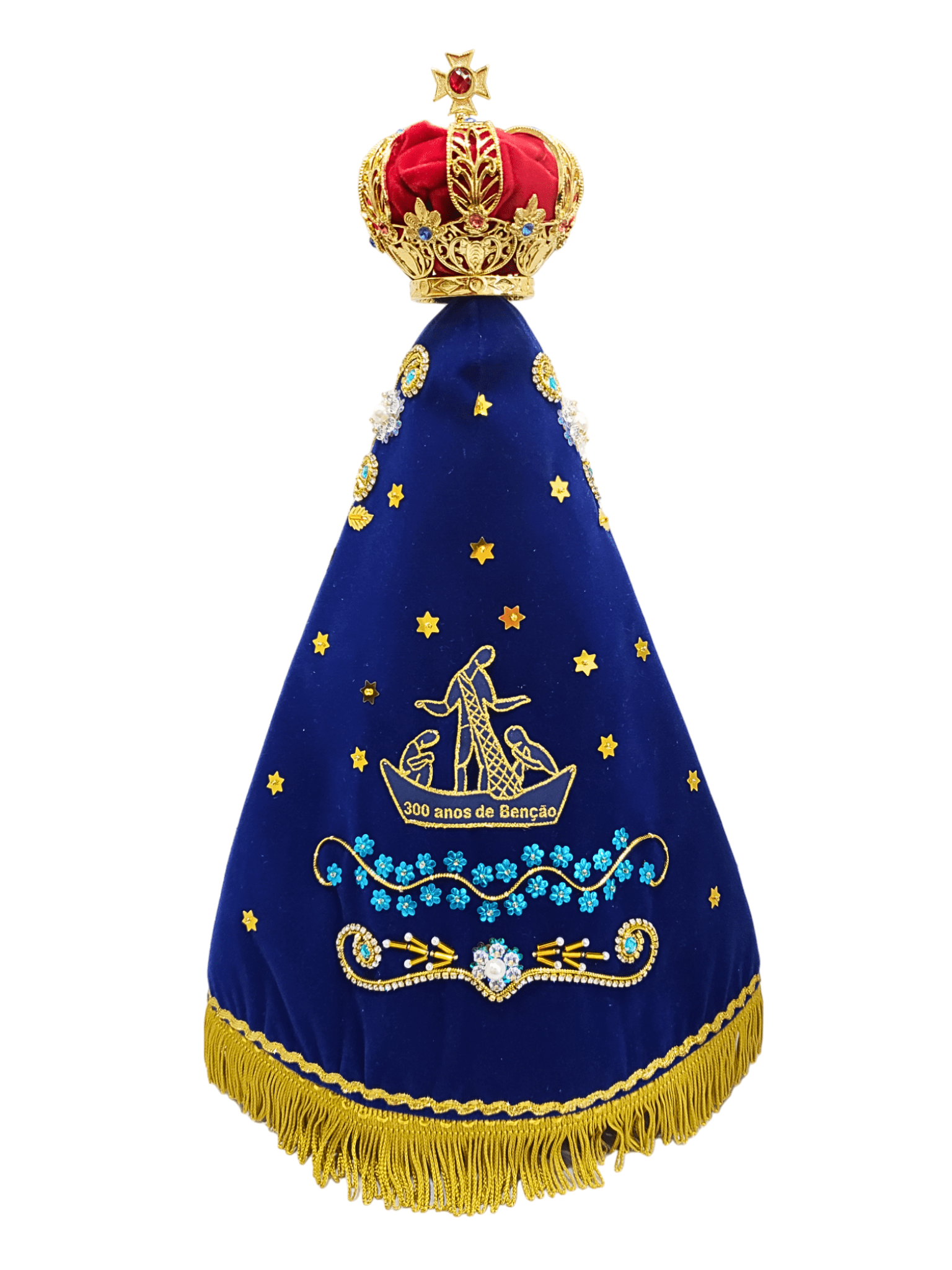 Imagem de Nossa Senhora Aparecida com Manto Pesca Milagrosa Flor com Pérola 42 cm-TerraCotta Arte Sacra