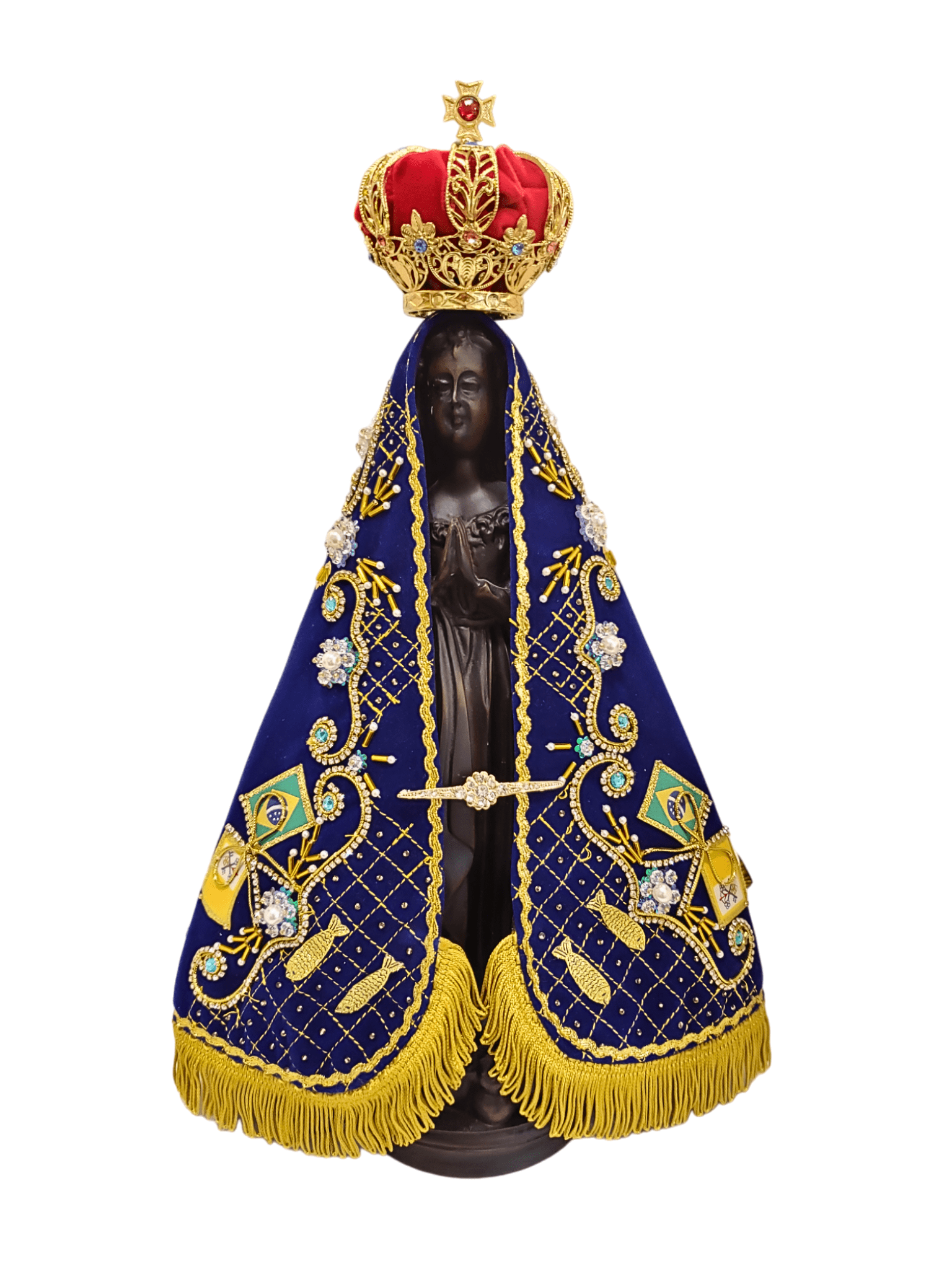 Imagem de Nossa Senhora Aparecida com Manto Pesca Milagrosa Flor com Pérola 42 cm-TerraCotta Arte Sacra