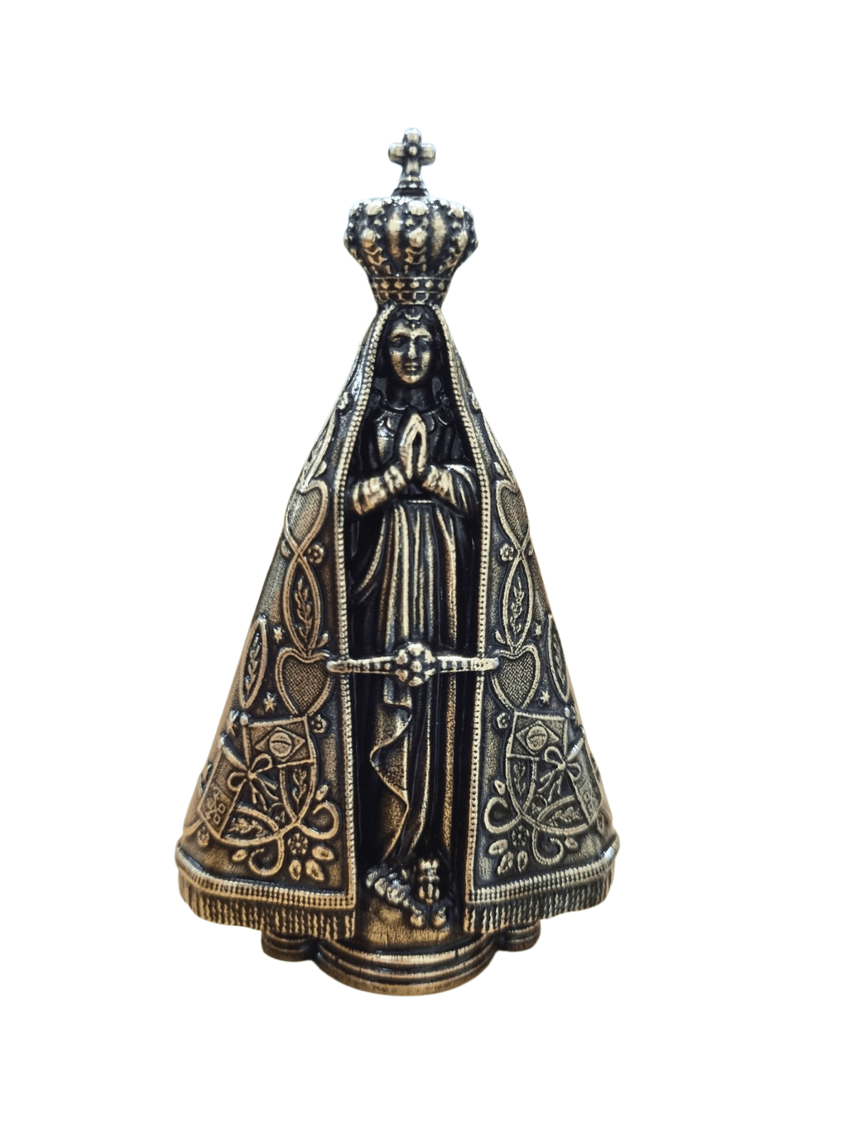 Imagem de Nossa Senhora Aparecida em Metal Ouro Velho 8,5 cm-TerraCotta Arte Sacra