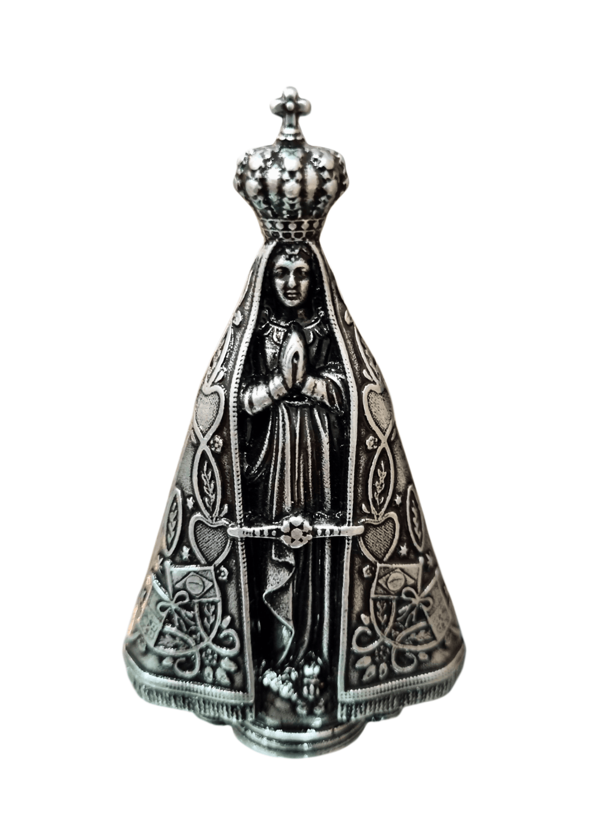 Imagem de Nossa Senhora Aparecida em Metal Prata Velha 8,5 cm-TerraCotta Arte Sacra