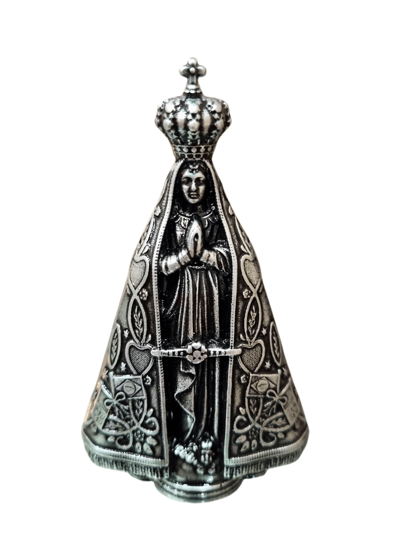 Imagem de Nossa Senhora Aparecida em Metal Prata Velha 8,5 cm-TerraCotta Arte Sacra