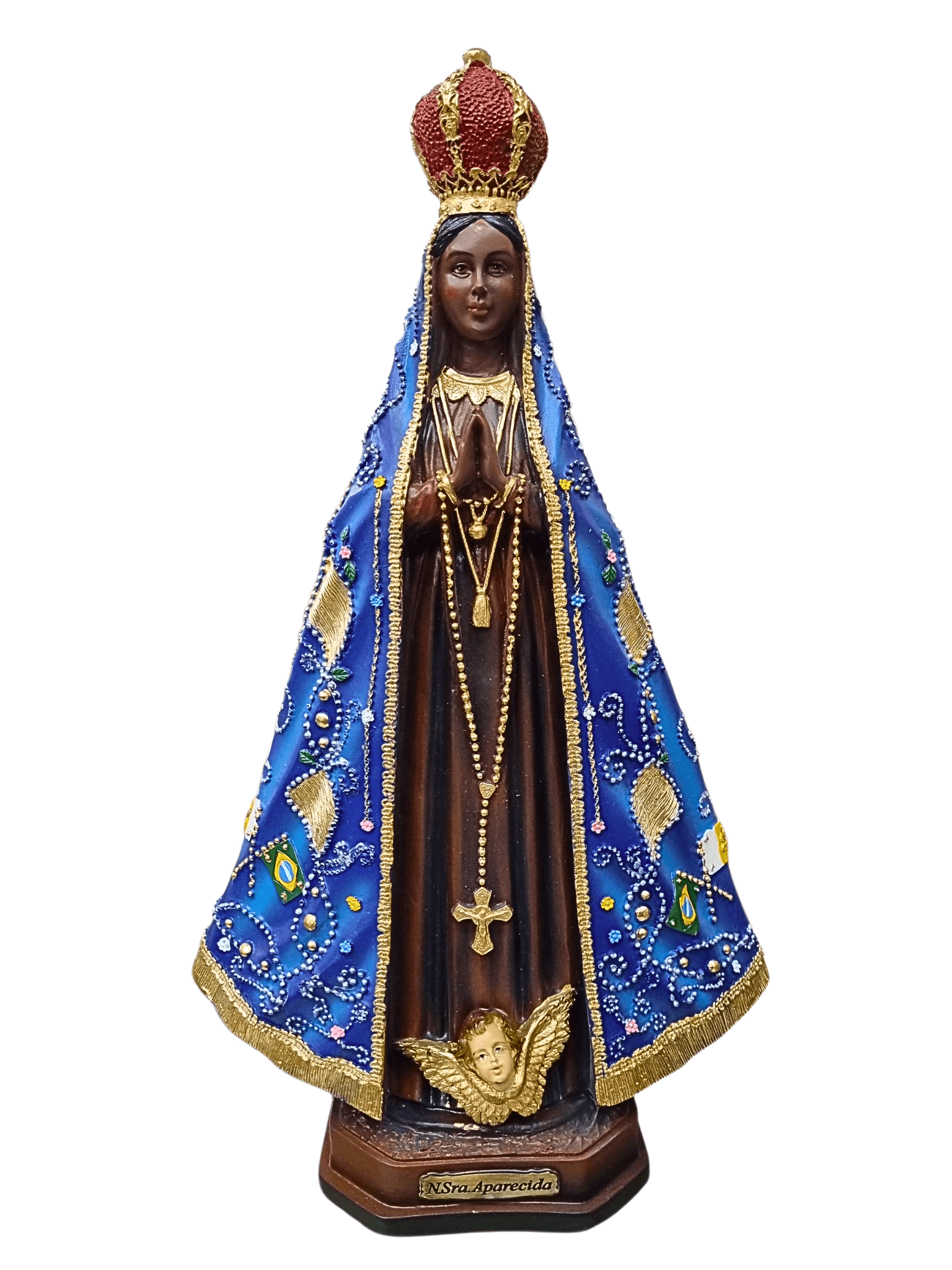 Imagem de Nossa Senhora Aparecida em Pó de Mármore Colorida 30 cm-TerraCotta Arte Sacra