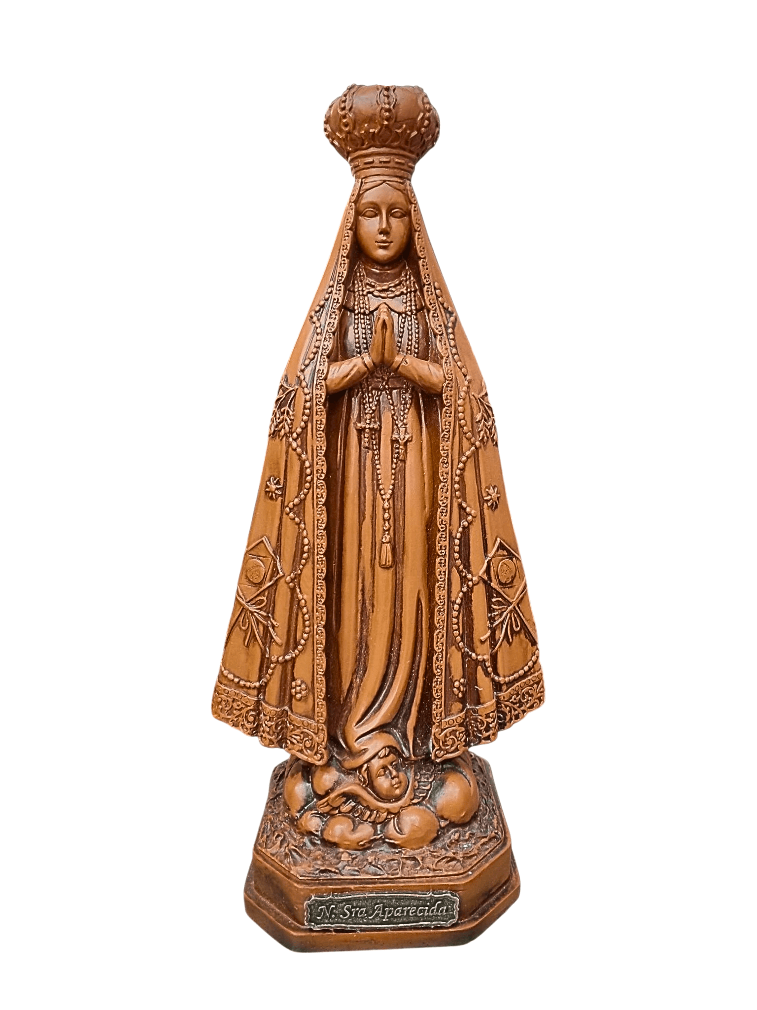 Imagem de Nossa Senhora Aparecida em Pó de Mármore Cor Madeira 30 cm-TerraCotta Arte Sacra