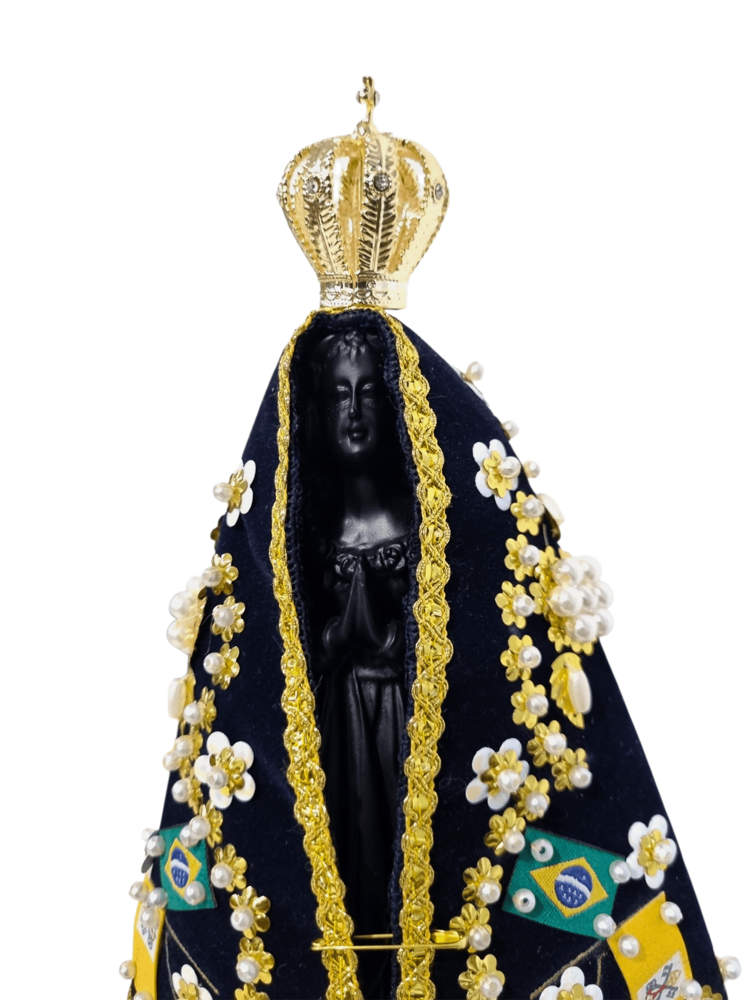 Imagem de Nossa Senhora Aparecida em Pó de Mármore Manto Arabesco Flor 24 cm-TerraCotta Arte Sacra
