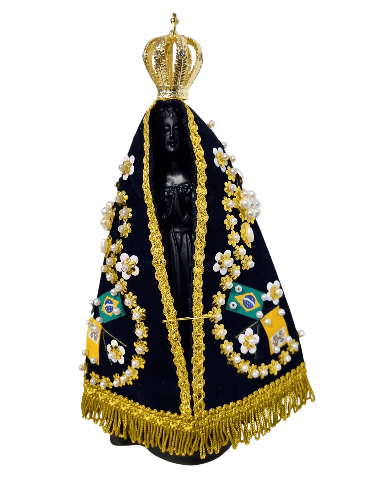 Imagem de Nossa Senhora Aparecida em Pó de Mármore Manto Arabesco Flor 24 cm-TerraCotta Arte Sacra