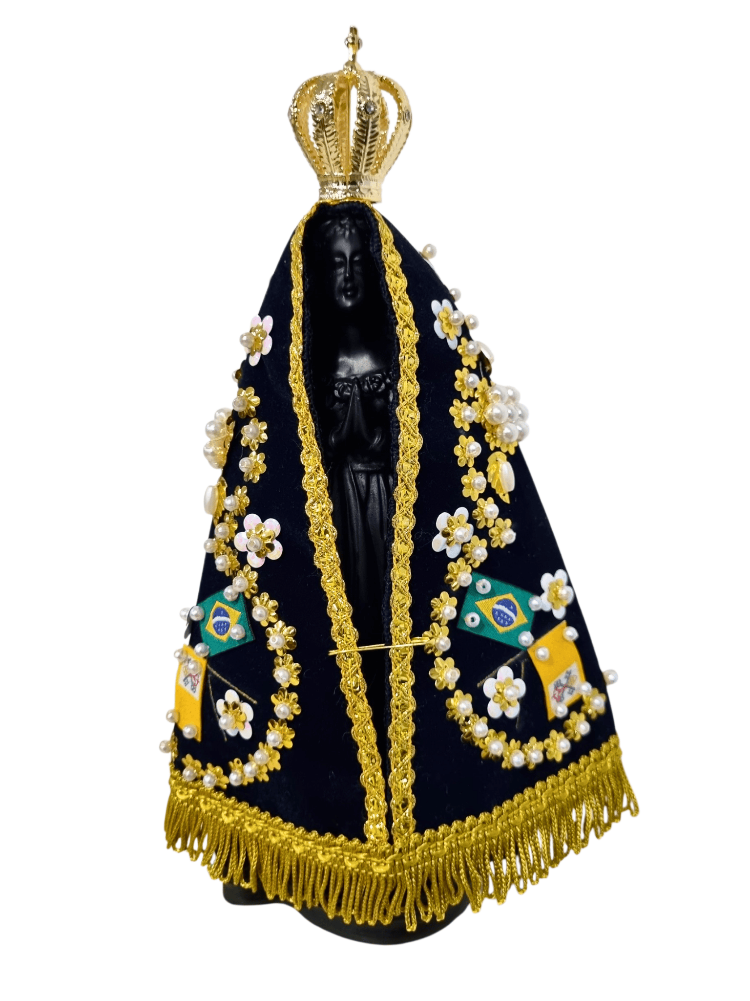 Imagem de Nossa Senhora Aparecida em Pó de Mármore Manto Arabesco Flor 24 cm-TerraCotta Arte Sacra