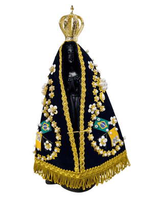Imagem de Nossa Senhora Aparecida em Pó de Mármore Manto Arabesco Flor 24 cm-TerraCotta Arte Sacra
