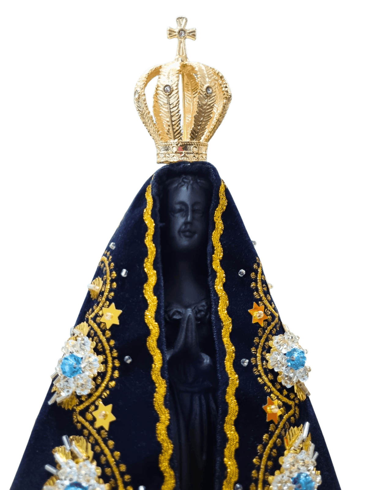 Imagem de Nossa Senhora Aparecida em Pó de Mármore Manto Flor Azul 30 cm-TerraCotta Arte Sacra