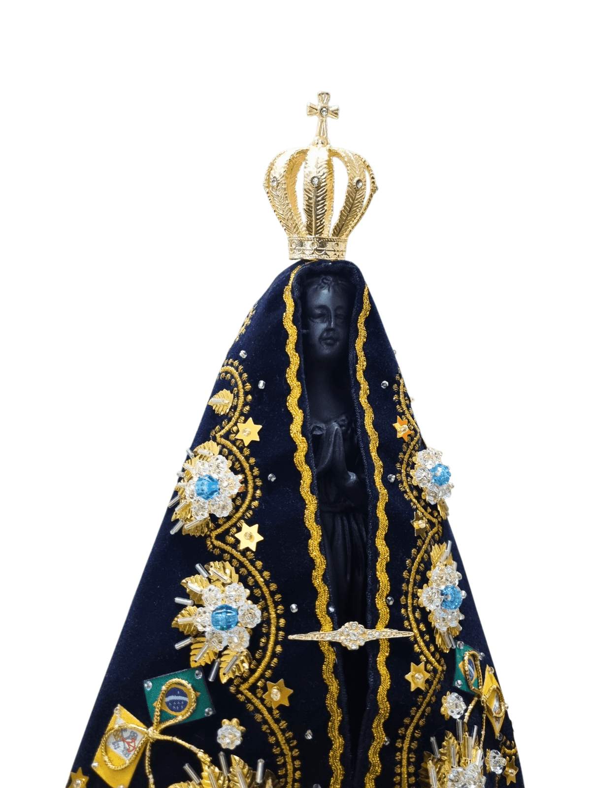 Imagem de Nossa Senhora Aparecida em Pó de Mármore Manto Flor Azul 30 cm-TerraCotta Arte Sacra