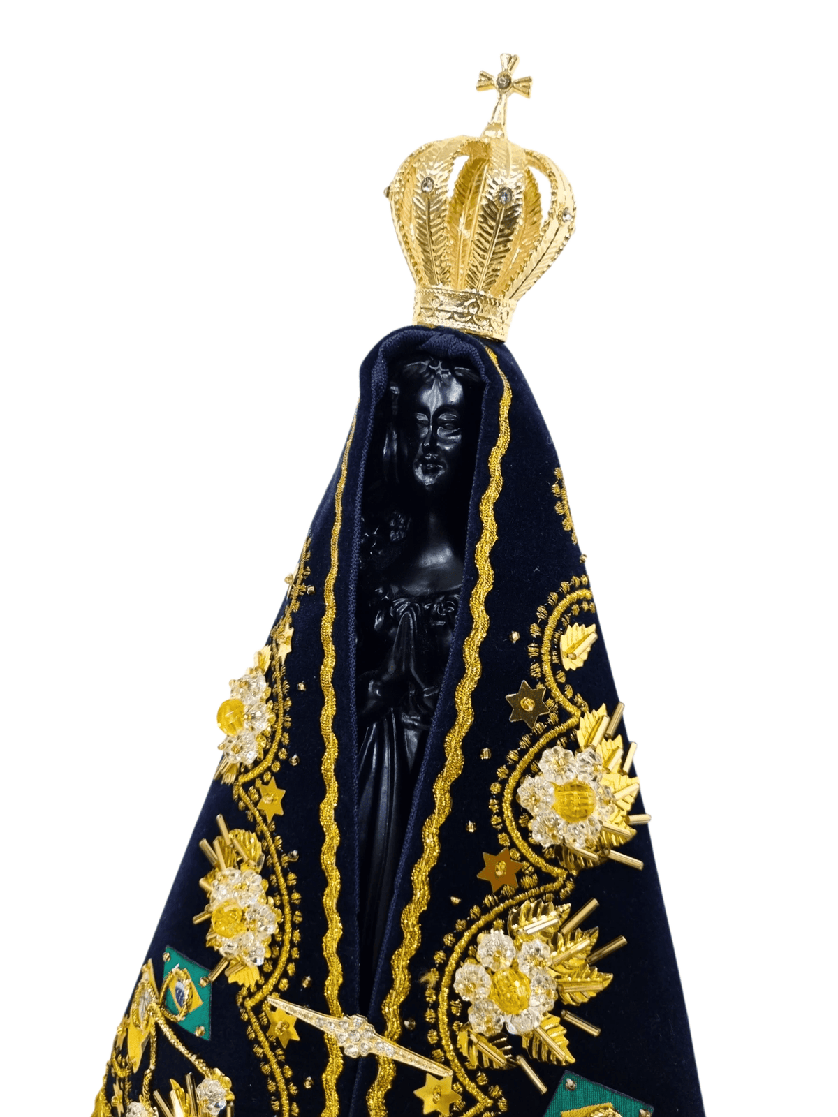 Imagem de Nossa Senhora Aparecida em Pó de Mármore Manto Flor Dourada 30 cm-TerraCotta Arte Sacra