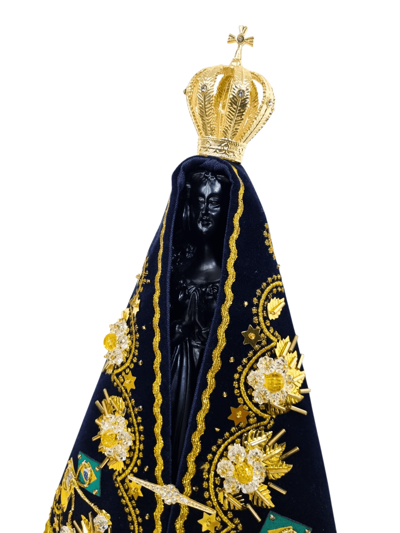 Imagem de Nossa Senhora Aparecida em Pó de Mármore Manto Flor Dourada 30 cm-TerraCotta Arte Sacra
