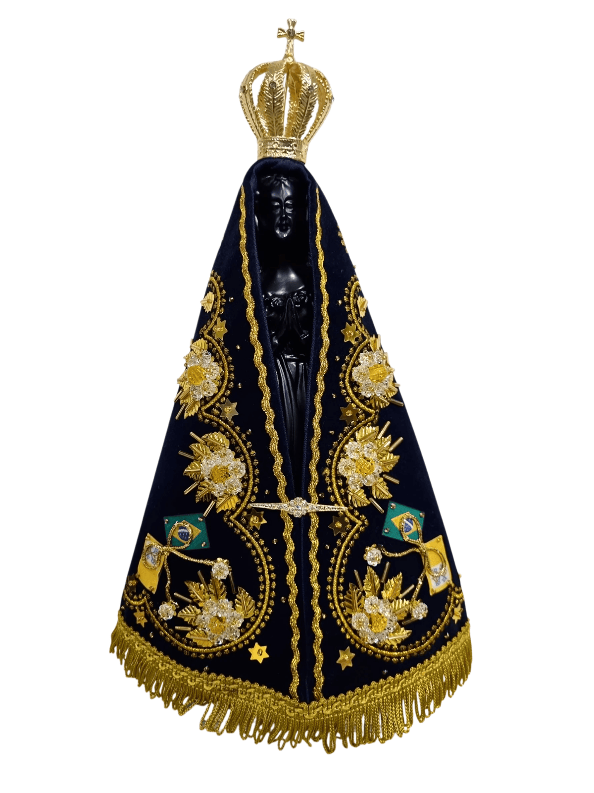 Imagem de Nossa Senhora Aparecida em Pó de Mármore Manto Flor Dourada 30 cm-TerraCotta Arte Sacra