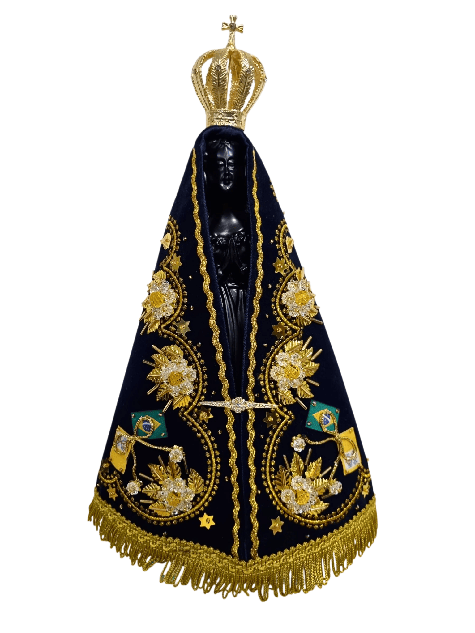 Imagem de Nossa Senhora Aparecida em Pó de Mármore Manto Flor Dourada 30 cm-TerraCotta Arte Sacra