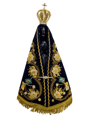 Imagem de Nossa Senhora Aparecida em Pó de Mármore Manto Flor Dourada 30 cm-TerraCotta Arte Sacra